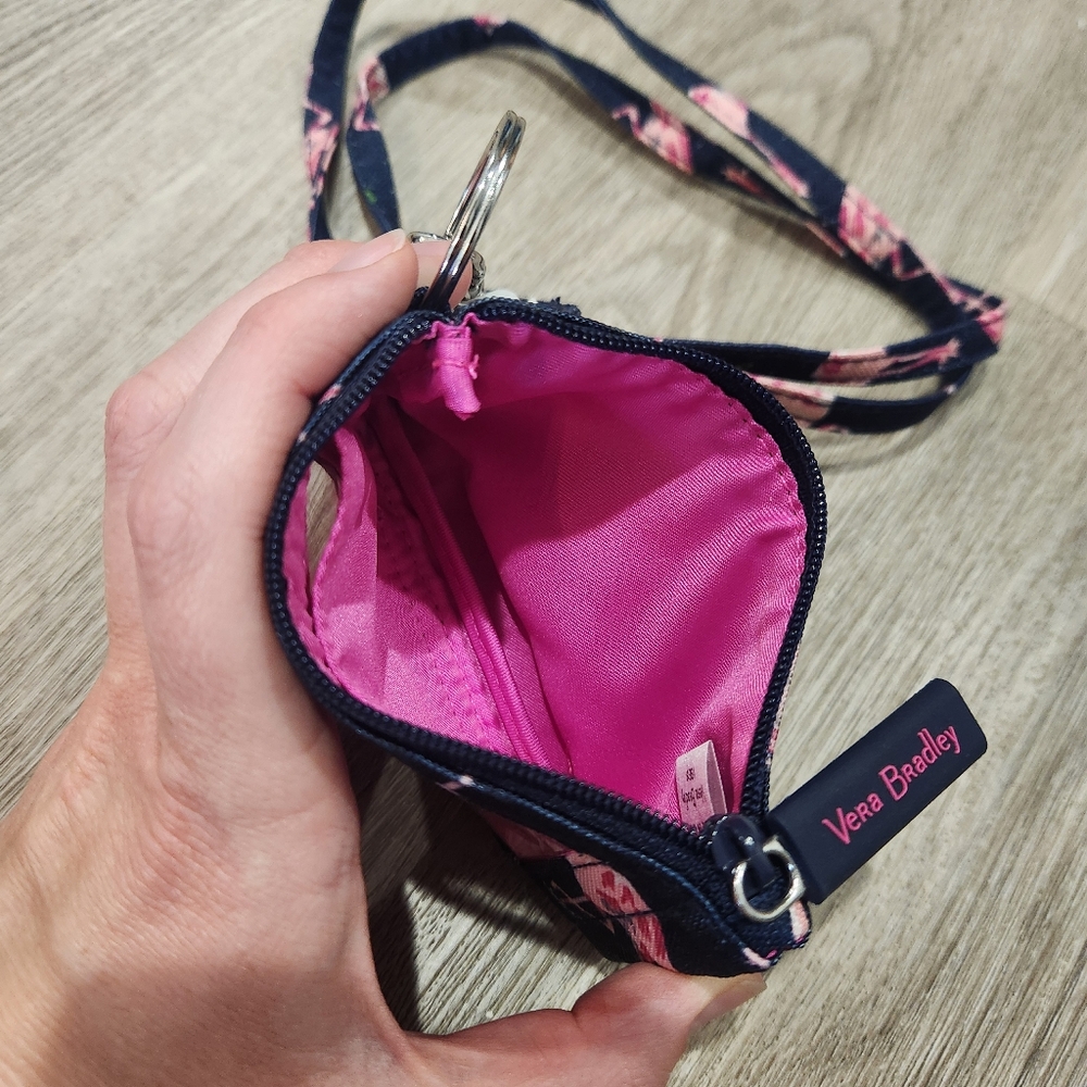 Vera Bradley Flamingo Print Zip ID Holder with Lanyard - Picture 4 of 6